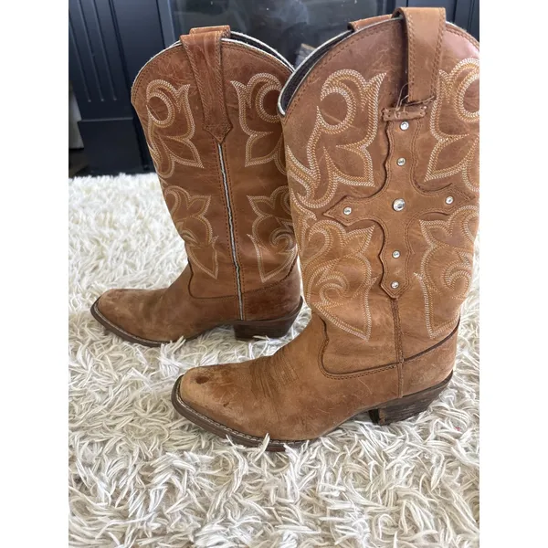 RARE Vintage Durango Cross‎ Brown Leather Rhinestone Cross Western Boots Women 6 - Image 4