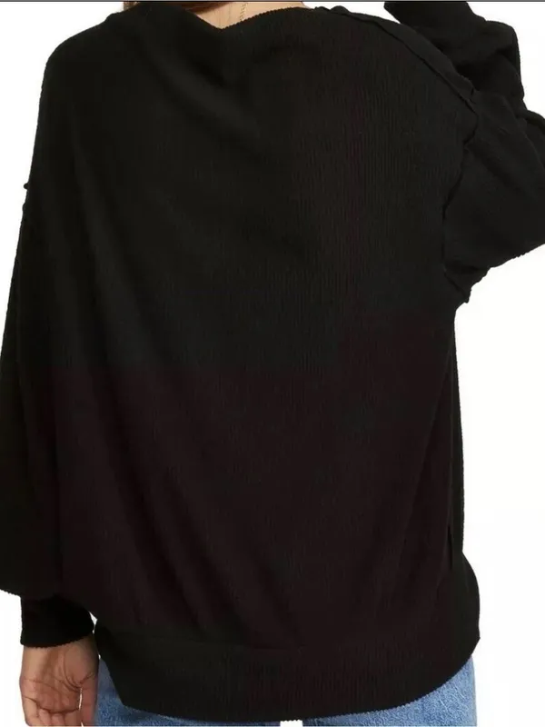 We The Free Sweater Pullover Ribbed Seamed Black Size medium Long Sleeve OS - Image 3