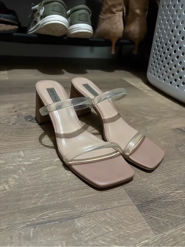 Steve Madden Blush Pink Block Heel Slide Sandals with Clear Straps - Image 2