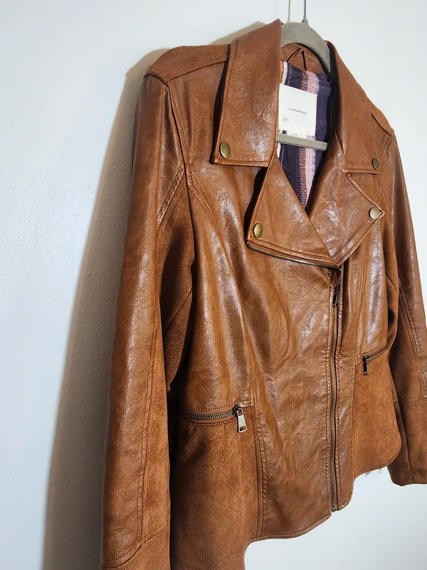 By Anthropologie Brown Robyn Faux Leather Moto Jacket Size Medium - Image 4