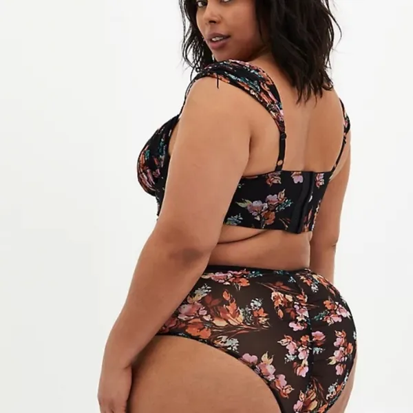 Torrid Curve Dark Floral Ruched Mesh Cap Sleeve Underwire Bra - Image 2