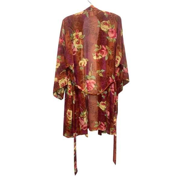 Private Luxuries Sheer kimono Robe Red with Pink Rose Floral Print Size L - Image 6