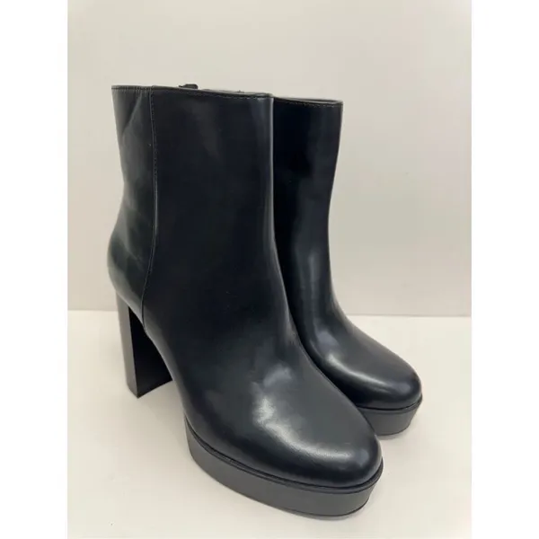 Alfani Boots Size 8.5 Black Almond Toe Faux Leather High Heel Side Zip NEW‎ - Image 2