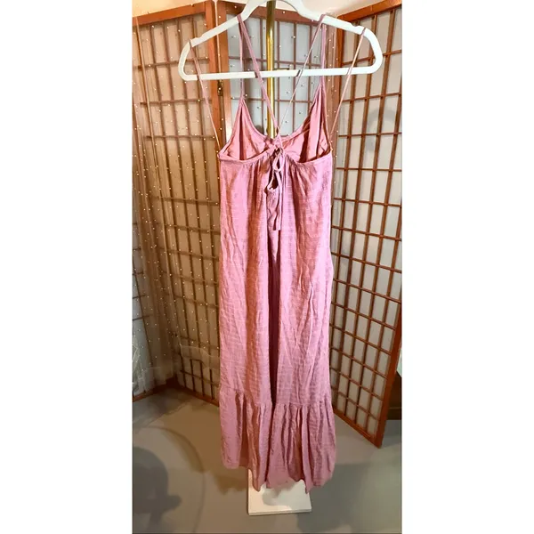 YURA Maxi Dress Women's Small Pink Boho Tiered Ruffle Hem Spaghetti Strap - Image 2