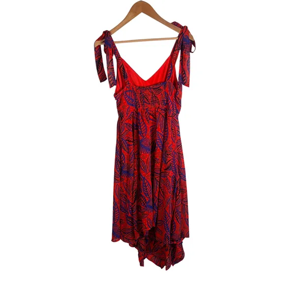 Alexis Target Red Blue Tropical Leaf Handkerchief Hem Tie Midi Dress Sz S - Image 8
