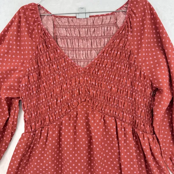 Ava + Viv Rust Orange Ruched Babydoll Top Long Sleeves Prairie Boho 100% Cotton - Image 3