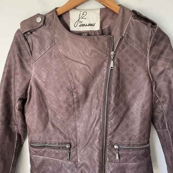 J2 by JouJou Vintage y2k 2000's Moto Jacket Brown Cropped Faux Leather Size XS - Image 5