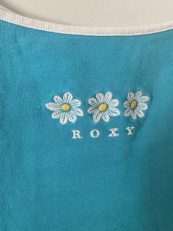 Roxy Teal Daisy Tank Crop Top - Image 3