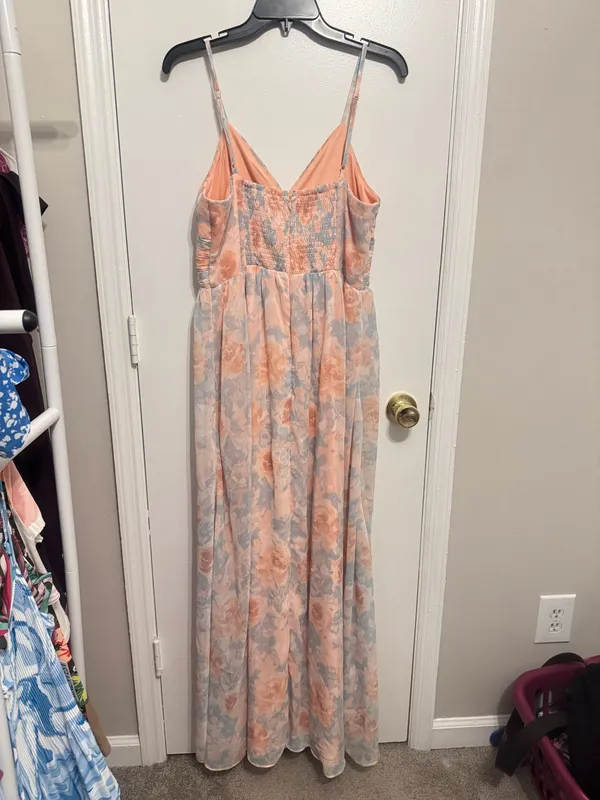Lulus Exceptional Sweetness Peach Floral Chiffon Pleated Maxi Dress Size XL - Image 5