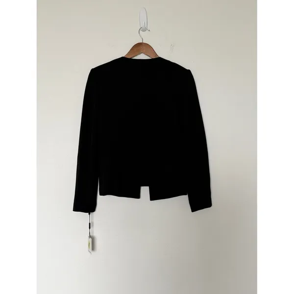 Calvin Klein Faux Leather Panel Open Front Blazer Textured Black‎ Size 8 - Image 6