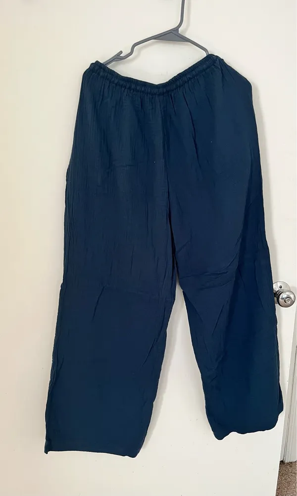 Linen wide leg pants Blue Size XL - Image 2