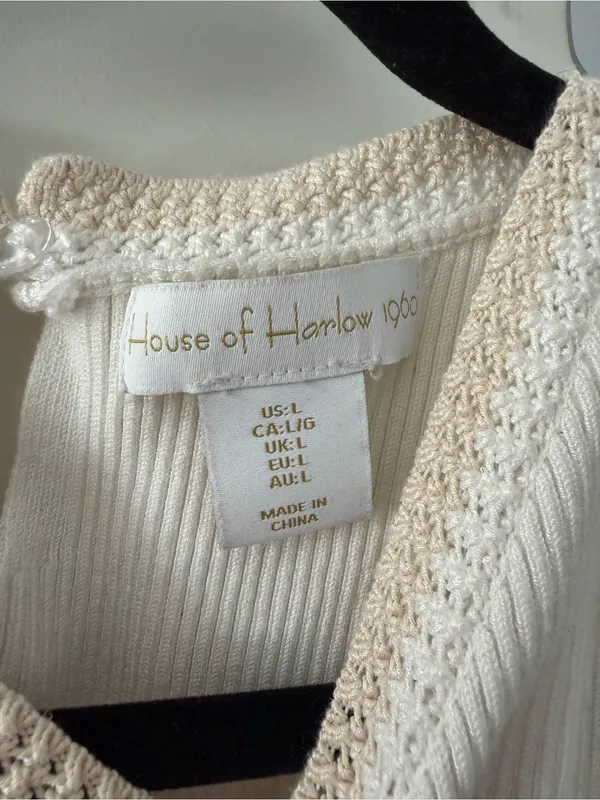 House of Harlow 1960 Cream Ribbed Tank with Knitted Trim - Image 2