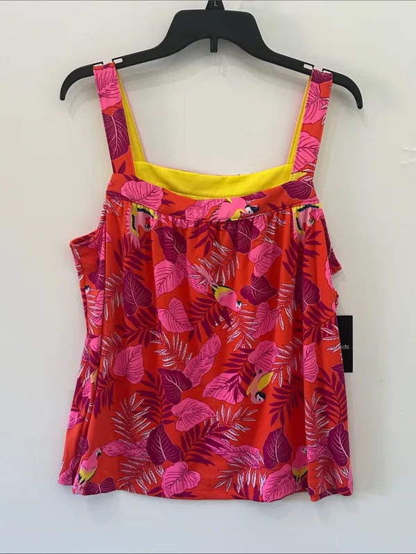 Cuddl Duds Pajama Set Cozy 2pc Tank Top Shorts NEW Pink Orange Bird Paradise L - Image 3