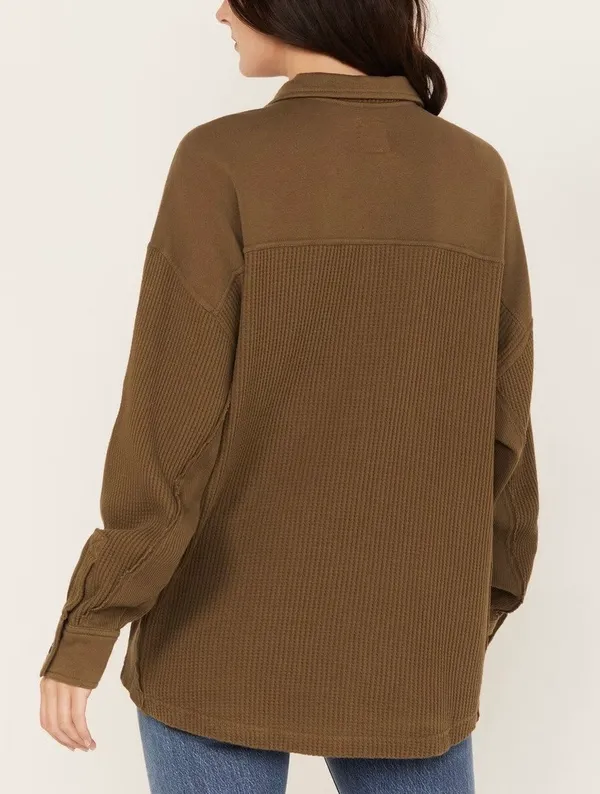 Waffle Knit Shacket Brown Size M - Image 6