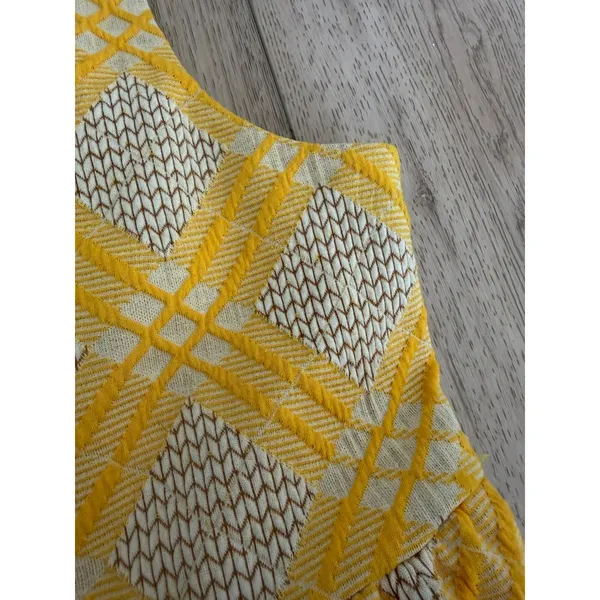 dRA Los Angeles Yellow White Chevron Lattice Midi Dress Pockets Womens M‎ - Image 7