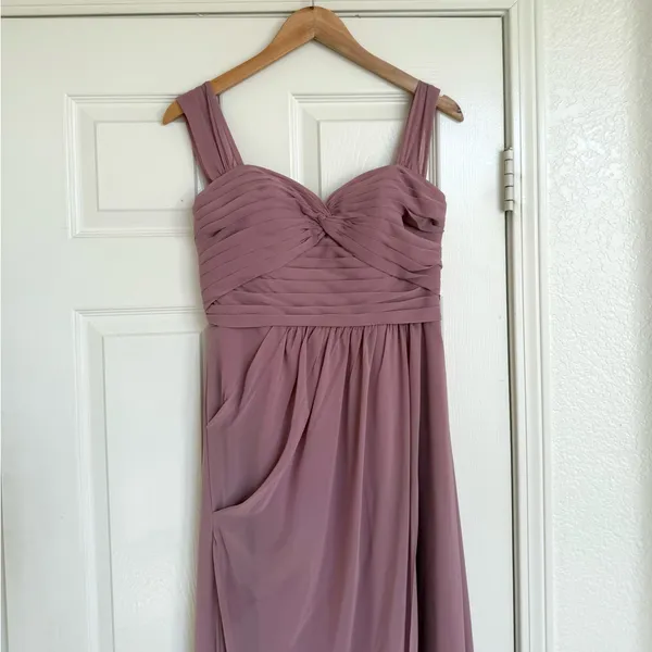 Azazie Zapheira‎ Dusty Rose Pink A-Line Ruched Chiffon Dress Bridesmaid 8 - Image 5