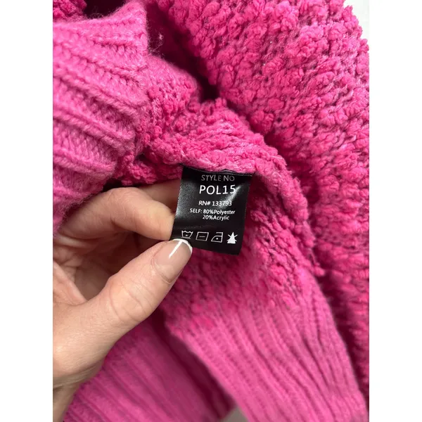 POL Pink Knit Popcorn Hoodie Large V Neck Long Sleeve‎ Pullover Sweater Womens - Image 10