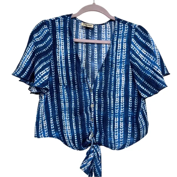 Show Me Your Mumu Blue Tie Dye Flutter Sleeve Button Down Blouse Womens S Casual - Image 2