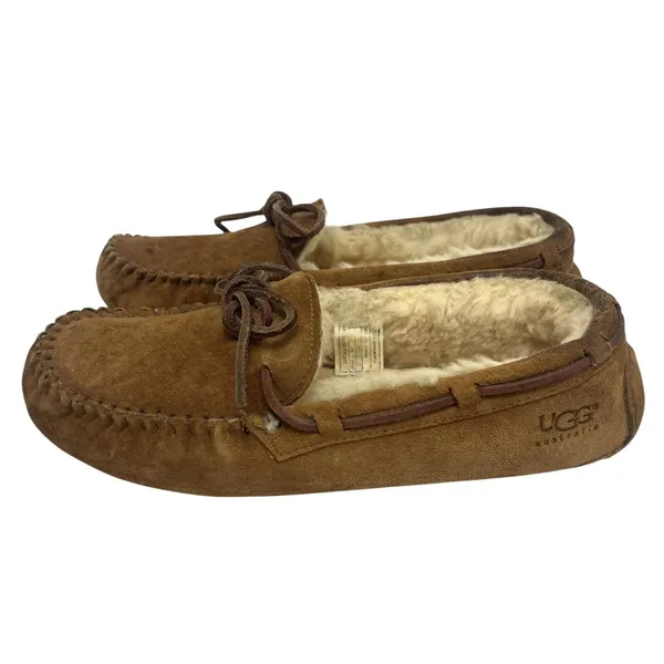 UGG Australia Dakota Suede Fur Lined Slip On Moccasins Loafers Chestnut Size 8 - Image 5