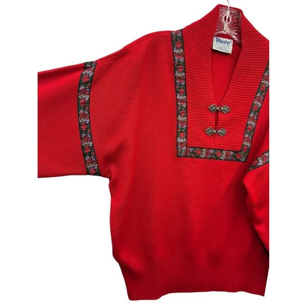 Vintage Meister Women's Red‎ Wool Blend Knit Sweater V-Neck Metal Clasps Retro M - Image 3