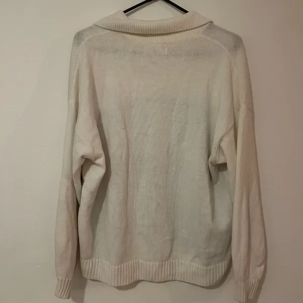 Hollister off white maroon collared Retro Sweater Women size Large - Image 4