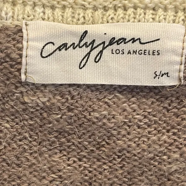 Carly Jean Roll Neck Boxy Linen Cotton Knit Sweater Taupe Marl‎ S/M - Image 3