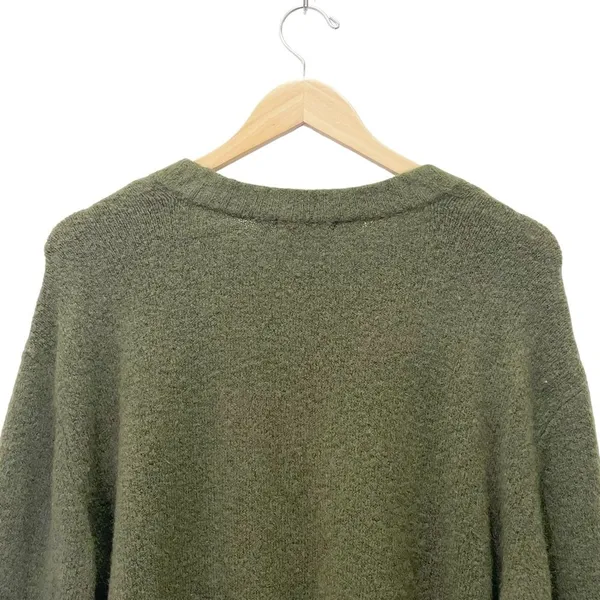 Elan Olive Green Wool Fox Blend Sweater Medium V Neck Balloon Sleeve Oversized - Image 4