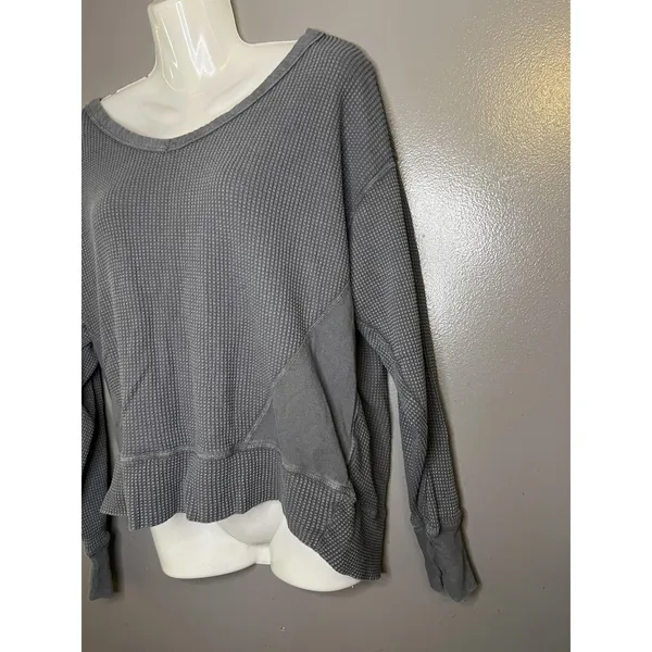 OFFLINE By Aerie Sweatshirt Womens XS Gray Waffle Boat Neck Relaxed Pullover - Image 4