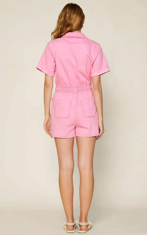 Skies Are Blue Pink Denim Romper - Image 4