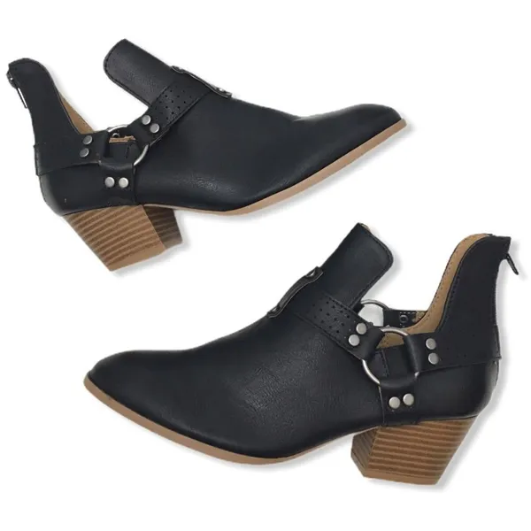 Qupid Black Pointed Toe Cut-out Ankle Booties - Image 13