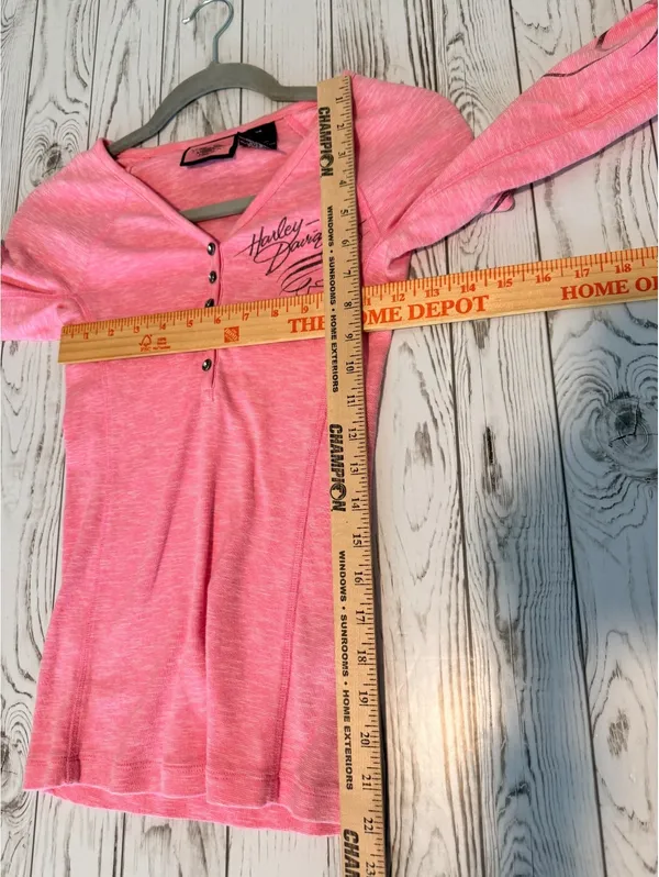 Harley-Davidson Women’s XS Pink Henley Long Sleeve Motorcycle Graphic Top - Image 7