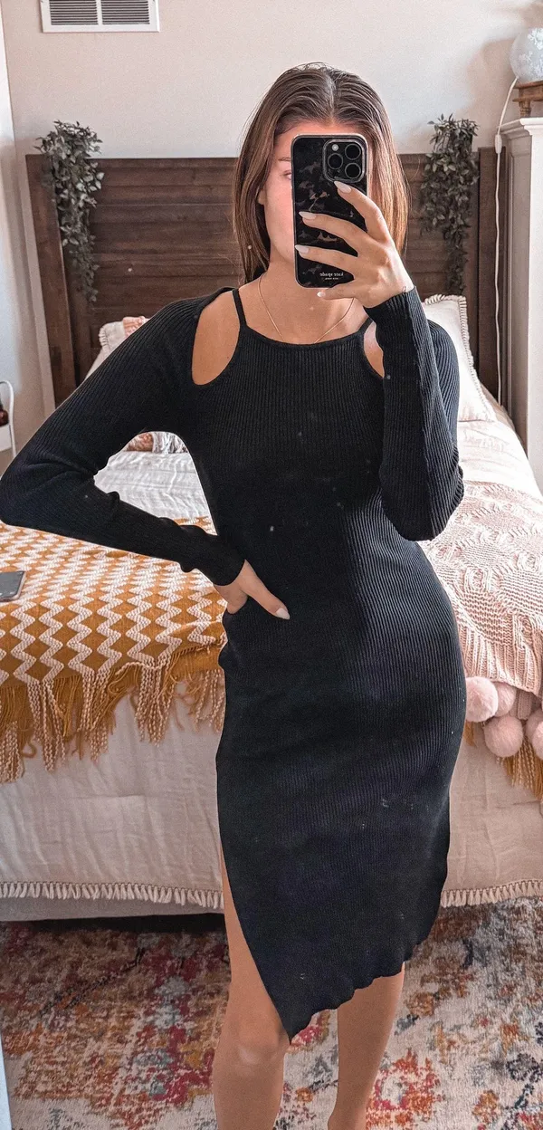 Almost Famous Black Ribbed Cut Out Midi Dress - Image 2