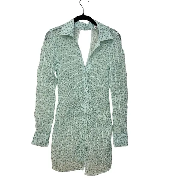 For Love & Lemons Green Polka Dot Drea Long Sleeve Mini Dress Size Small - Image 3