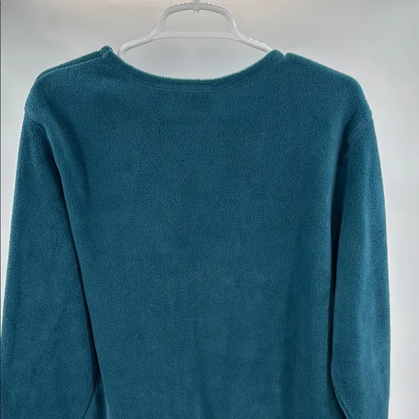 Croft & Barrow Teal button front fleece Sweater L scarecrow fall embroidered - Image 3