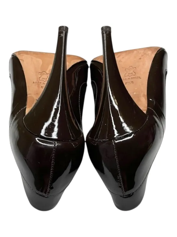 BCBG MaxAzria 𑁍 Shiny Patent Leather + Satin Pumps Carved Heels 𑁍 Cocoa 8.5 𑁍 - Image 11