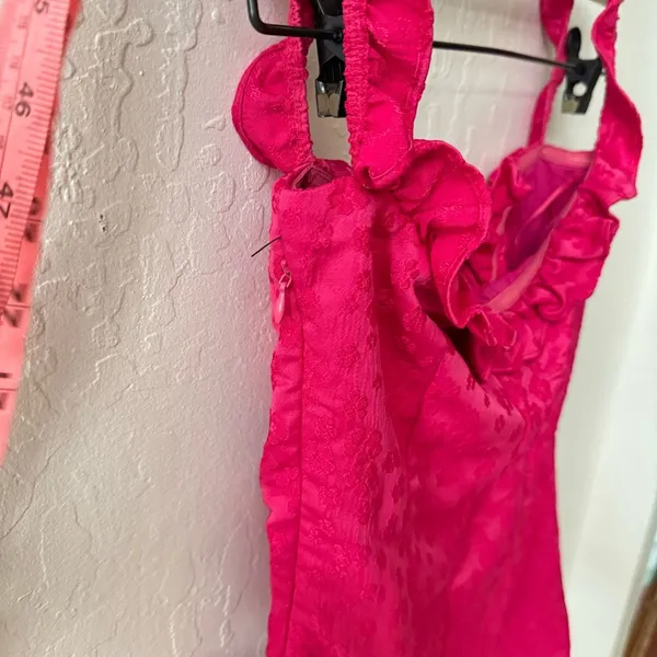 Line & Dot Hot Pink Penelope Mini Dress Ruffle Sleeve Off Shoulder Floral - Image 8