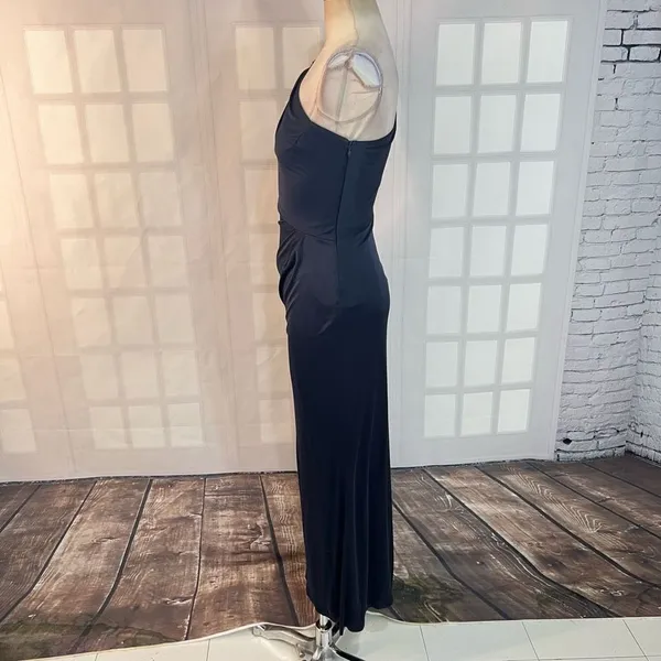 Kurt Thomas liquid blue stretch satin embellished one shoulder cutout gown - Image 7