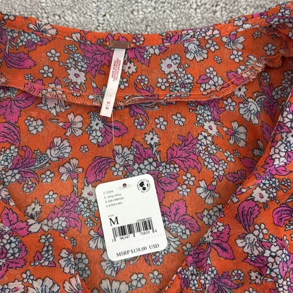 NEW NWT Free People nina printed top in tulip ditsy orange floral bell sleeve - Image 7