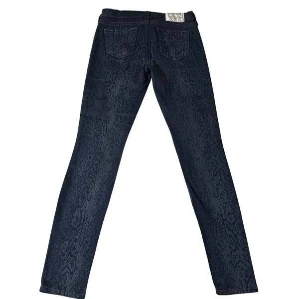 True Religion Womens Skinny Jeans Navy Blue Snakeskin Animal Print Size 28 USA - Image 2