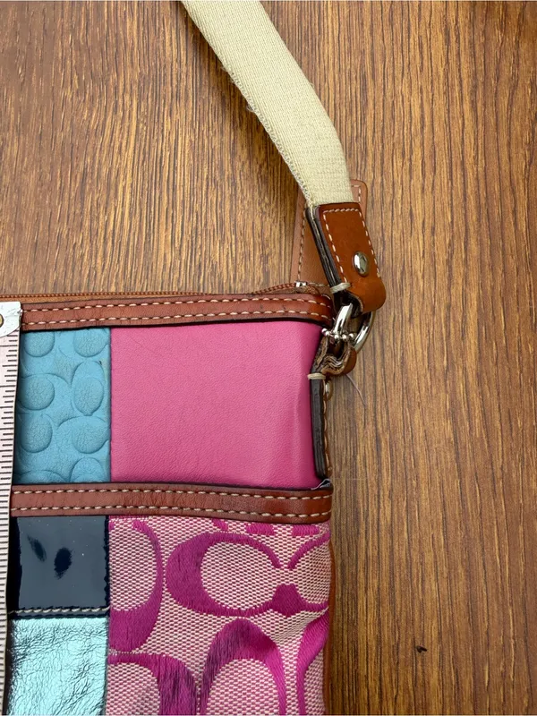 Coach Patchwork Crossbody Bag Multicolor Signature Canvas Leather Pink - Image 5