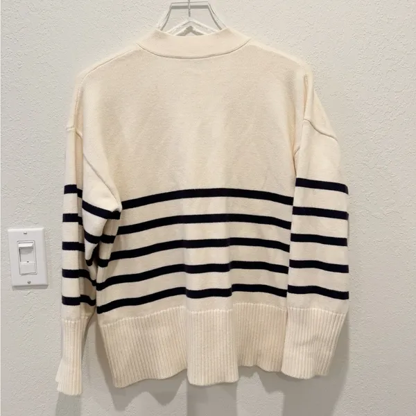 ZARA Stripe Cardigan Sweater in Ivory and Black‎ Stripes button front - Image 3