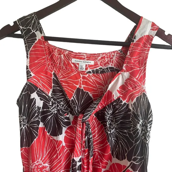 Y2K Banana Republic Women Top S Red Black Tropical Floral‎ Babydoll Festival - Image 4
