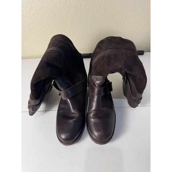 Fabianelli Tall Leather Suede‎ Riding Boots Women 36 Brown Buckle Lug Sole Chic - Image 2