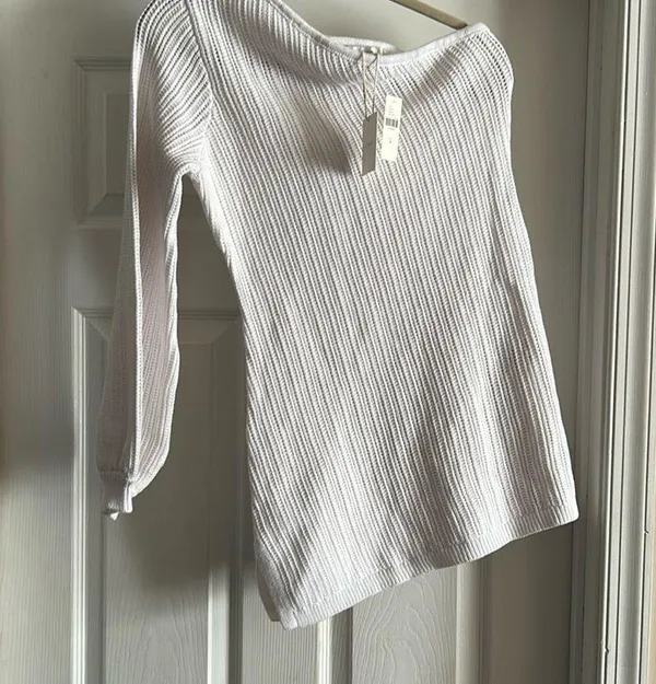 Anthropologie Flat White One-Shoulder Crochet Mini Dress - Image 4