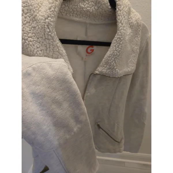 Guess Women's M Gray Sherpa Shawl Collar Moto Biker Knit Jacket Cozy Soft - Image 4
