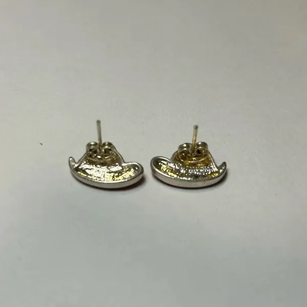 3/$20 Cute Red Cowboy Hat Rhinestone Gold Plated Stud Earrings Country Vintage - Image 2