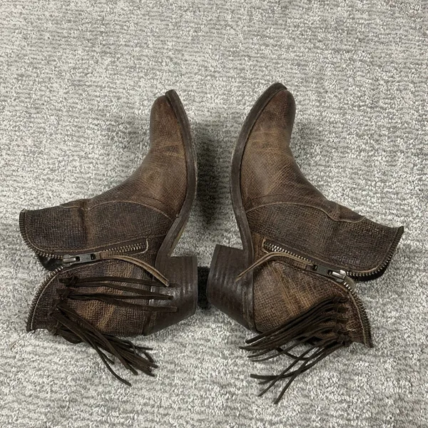 Circle G Corral Fringe Ankle Boots Womens 6 Distressed Leather Western Booties - Image 9