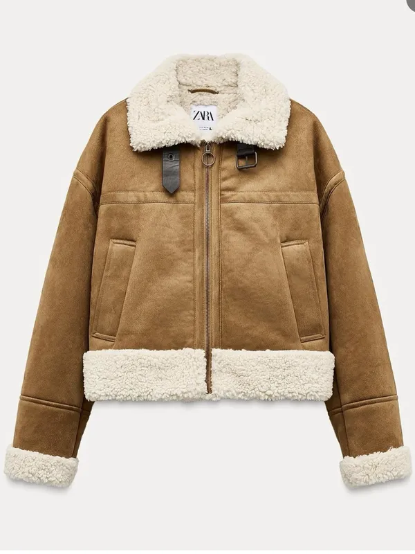 Zara Double Faced Jacket with Central Zip in Brown - Image 2