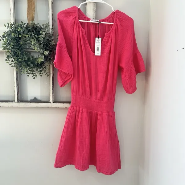 NWT Michael Stars‎ $168 Katelyn Mini Dress WildBerry Gauze Smocked Cotton Size S - Image 3