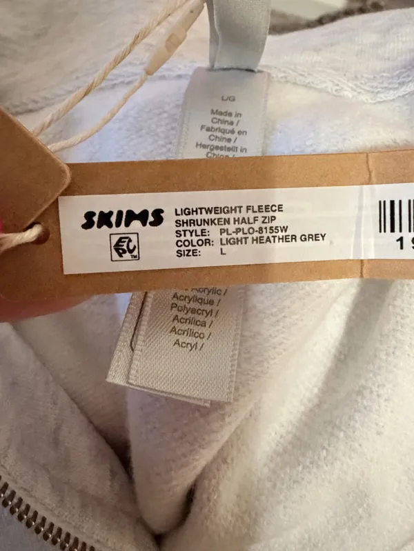 Skims Lightweight Fleece Shrunken Quarter Zip Pullover size large NWT - Image 10